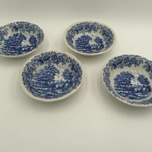 4 Emporium of Maine "Home Country" Myott Meakin Blue and White Bowls 6 1/4"